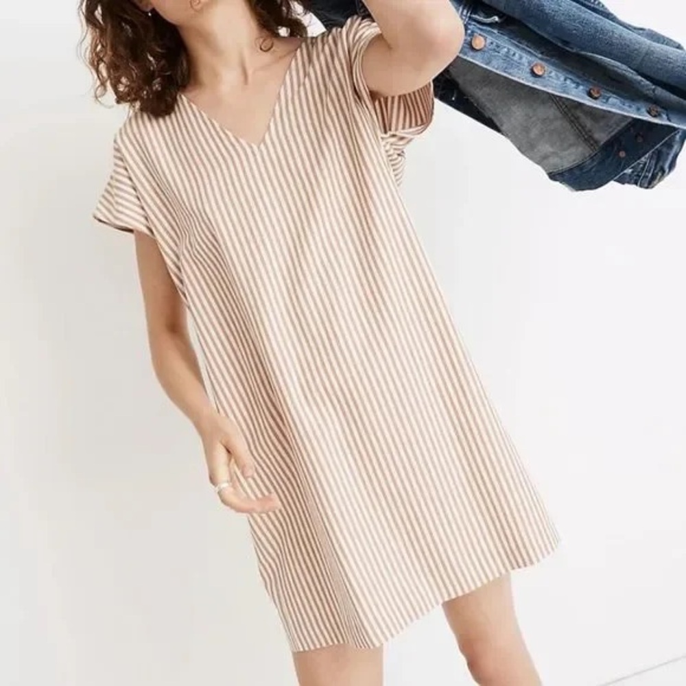 Madewell Striped V-Neck Button Back Dress NWT $98 Size Small